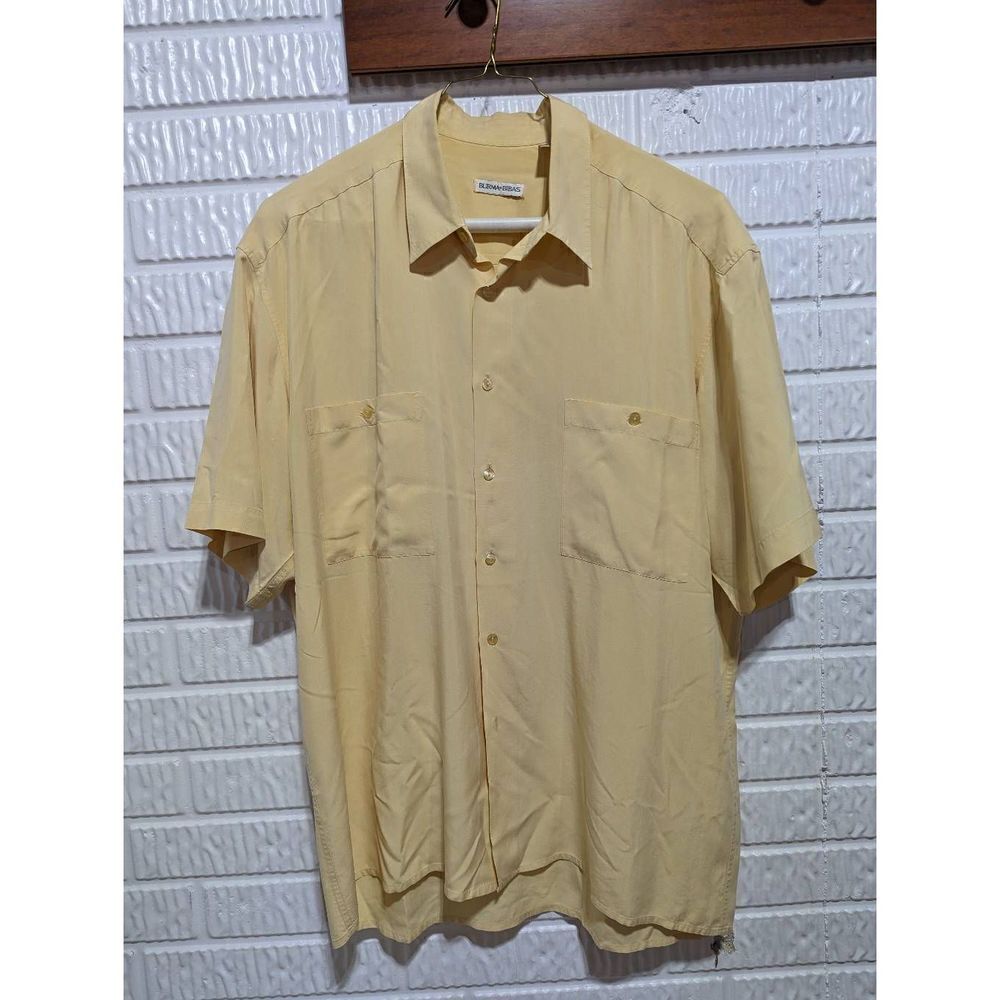 Burma Bibas Men's Yellow Silk Button Front Short Sleeve Shirt Size XL